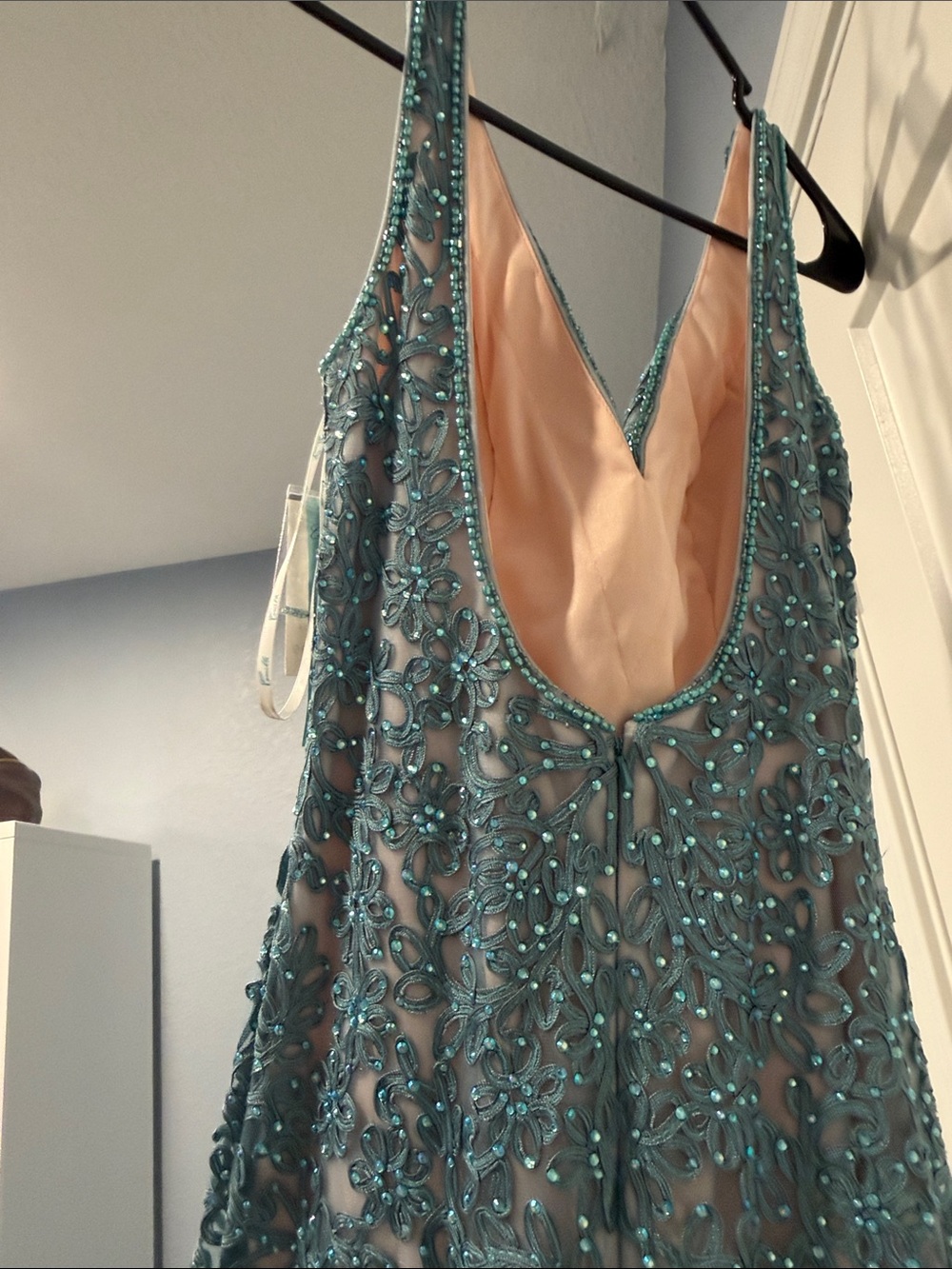 Aqua Beaded Teal Mermaid Dress - Picture 5 of 6